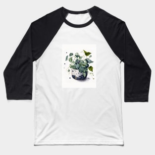 Lively Pothos Plant Illustration in a Decorative Pot with Cosmic Theme Baseball T-Shirt
